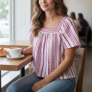 LOFT Pink and White Striped Blouse